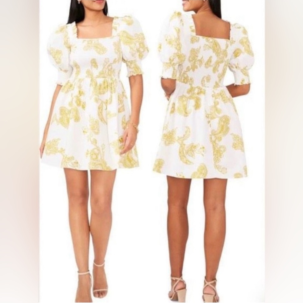 1. STATE Paisley Puff Sleeve Smocked Dress size Small NWT